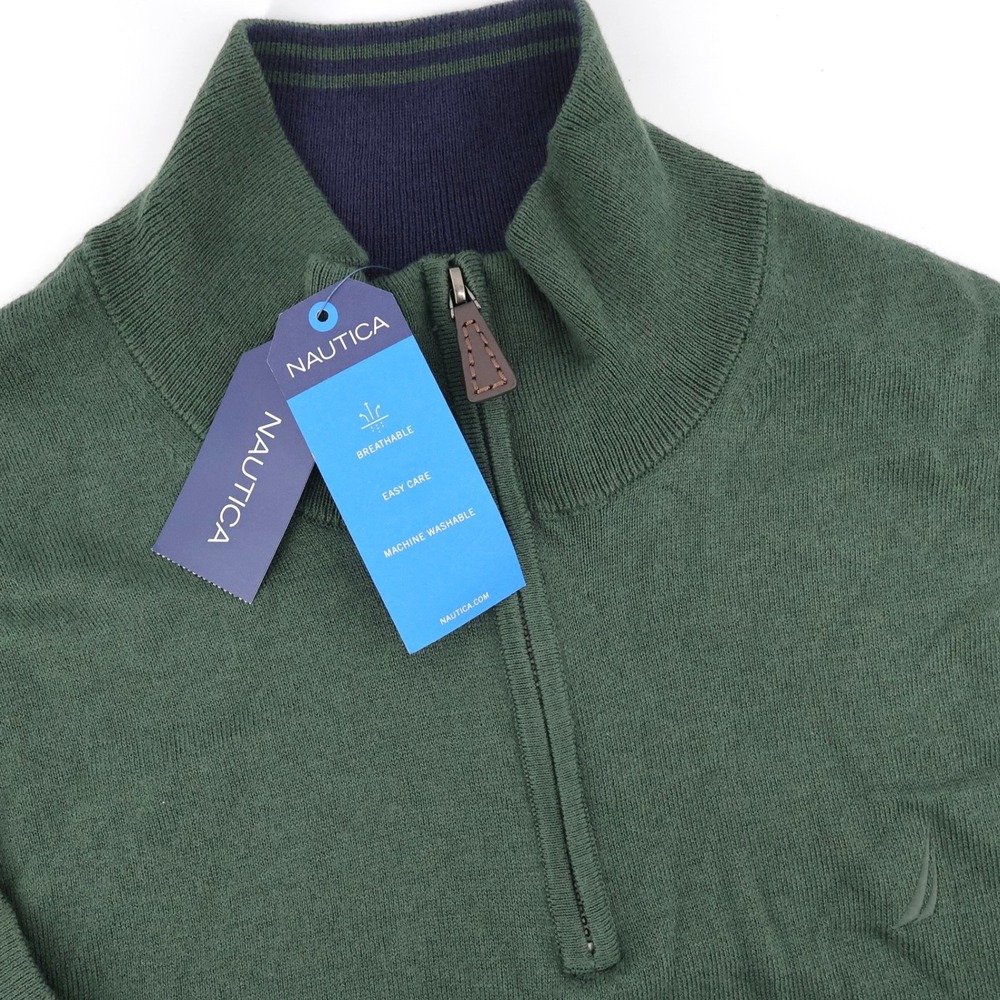 NEW Nautica Quarter Zip Knit Sweater Deep Forest Long Sleeve Mens XXL Shirt